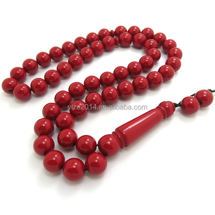 Latest Design Resin Red Coral Color Necklaces Muslim Rosary Beads Size 10mm Subha Tesbih Beads Islamic Rosary Prayer Bead