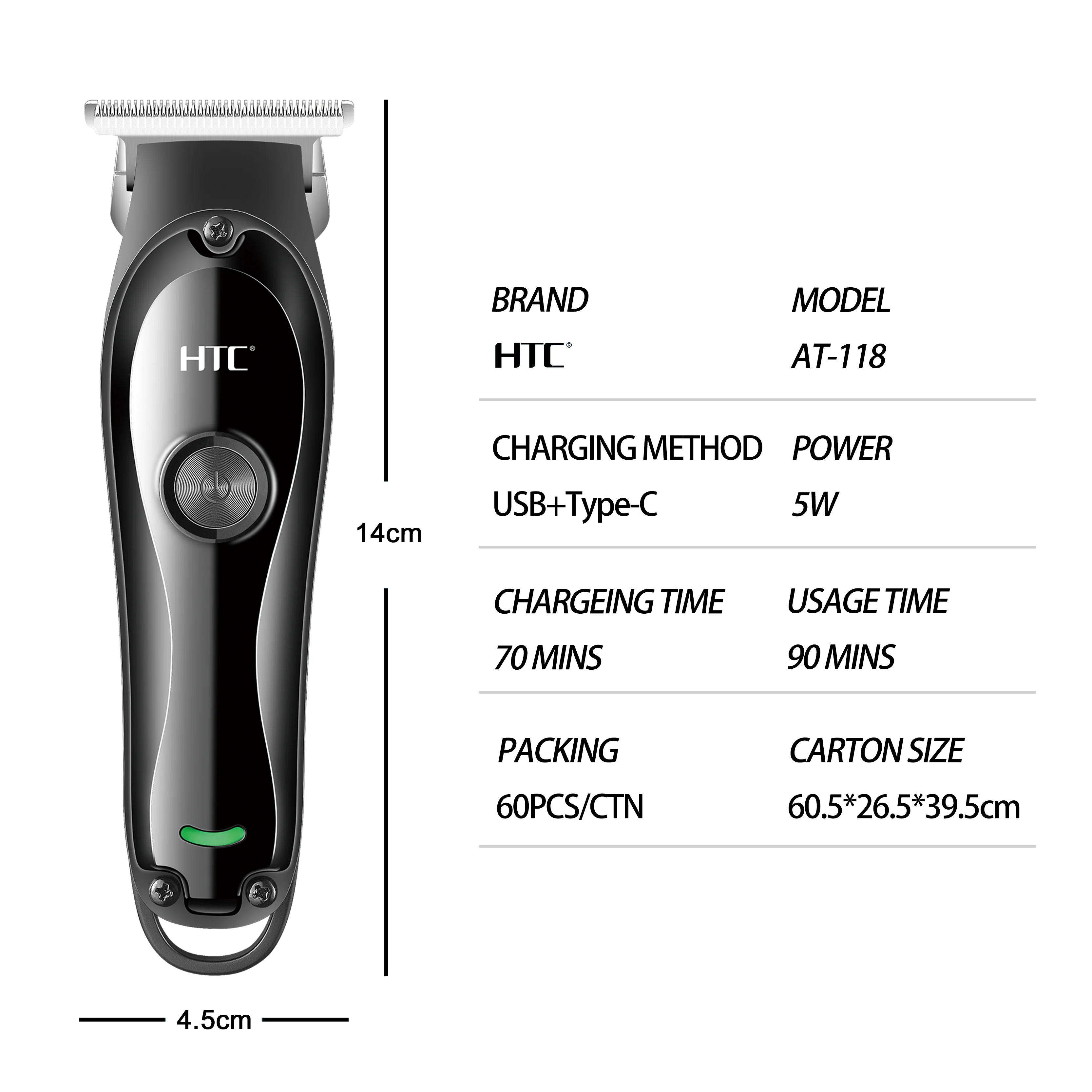 HTC AT-118 Home Use Hair Clipper Portable Size Powerful Hair Hair Cutting Machine