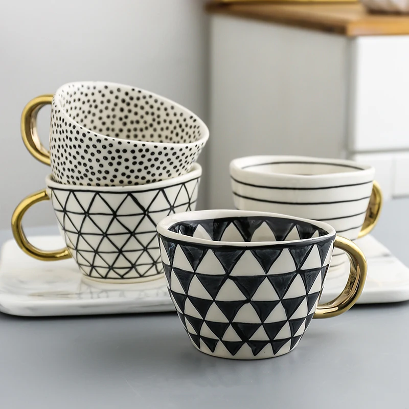 Details about   Creative Black And White Geometric Ceramic Coffee Mug Porcelain Drinking Cup New