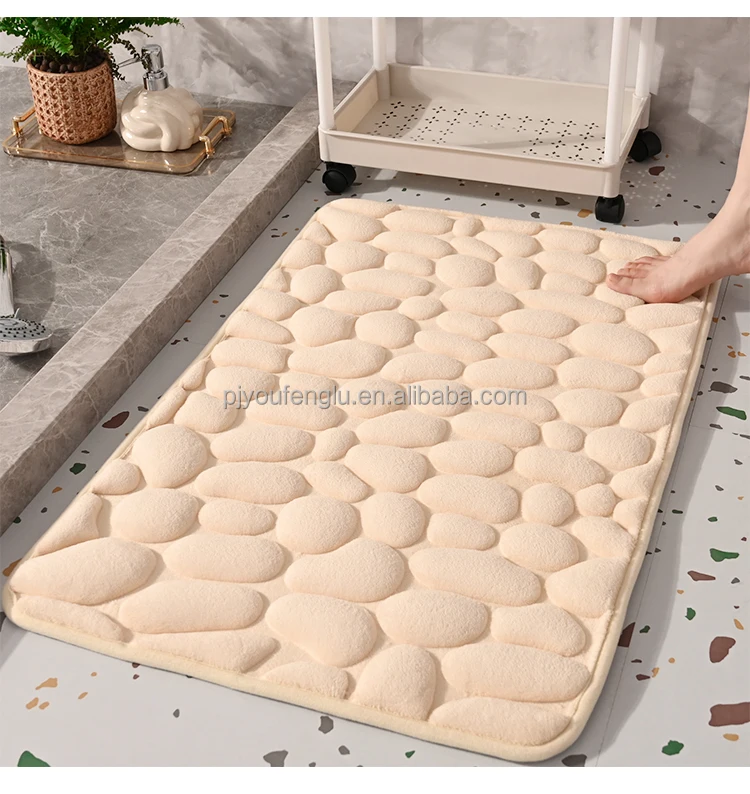 3D printed High frequency Non slip stereoscopic Cobblestone coral fleece Sandwich hot melt adhesive bottom bathroom door mat details