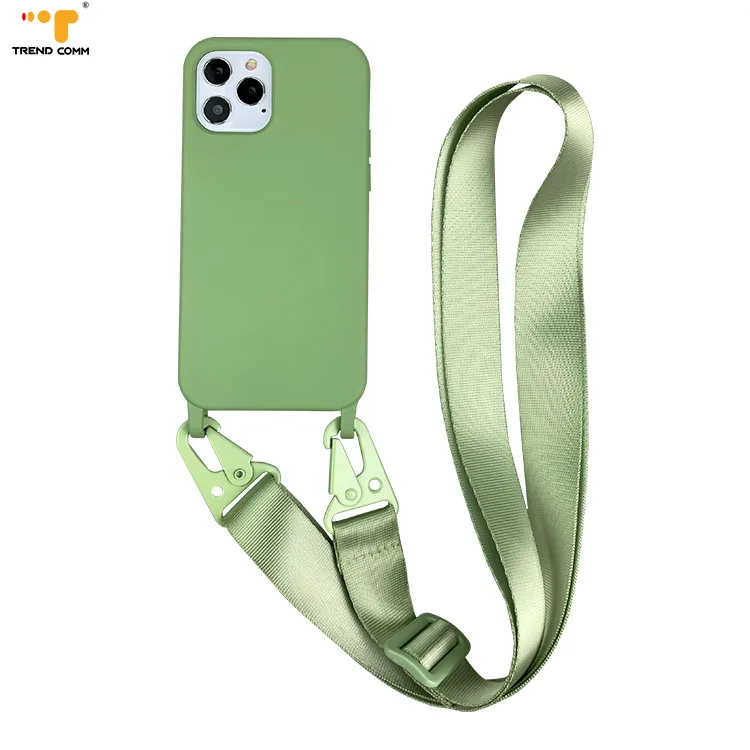 German New Design Crossbody Strap Lanyard Liquid Silicon Cover for iPhone 12 Necklace Phone Case