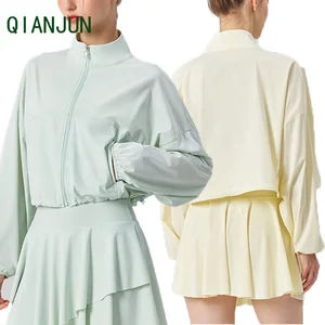 Customized Logo Cool Sunscreen 2-Piece Set Short Top with Built in Pocket Breathable Skirt Pilates Fitness Yoga Set