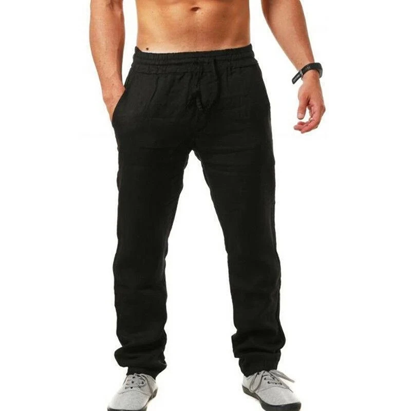 2023 New Men's Cotton Linen Pants Male Summer Breathable Solid Color Linen Trousers Fitness Streetwear
