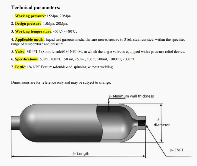 High Performance Portable Gas Sampling Cylinder, Double Ended, 1/4NPT ...