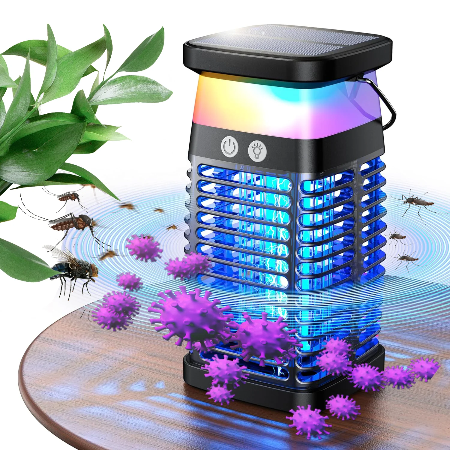 Saijzek New Arrival High Effective Indoor/Outdoor UV LED Bug Zapper Solar lamp