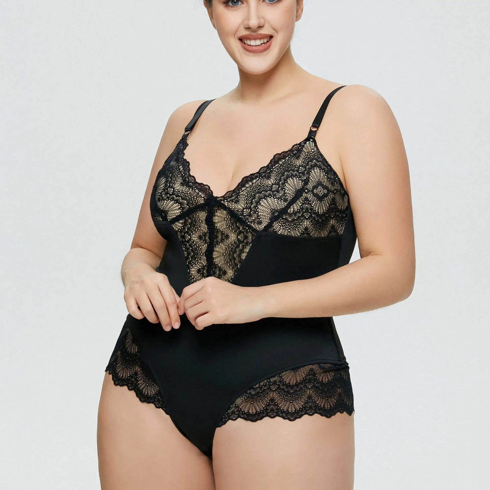 One Piece Underwear Strappy Thong Lace Bodysuit Shapewear Waist Trainer