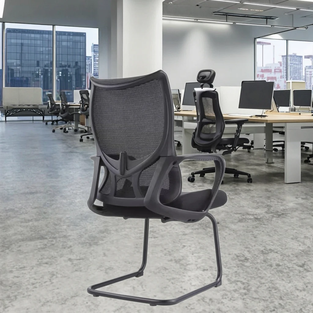 Black Matte Arched Frame Chair Fixed Armrest Ergonomic Support Modern Compact Design 5