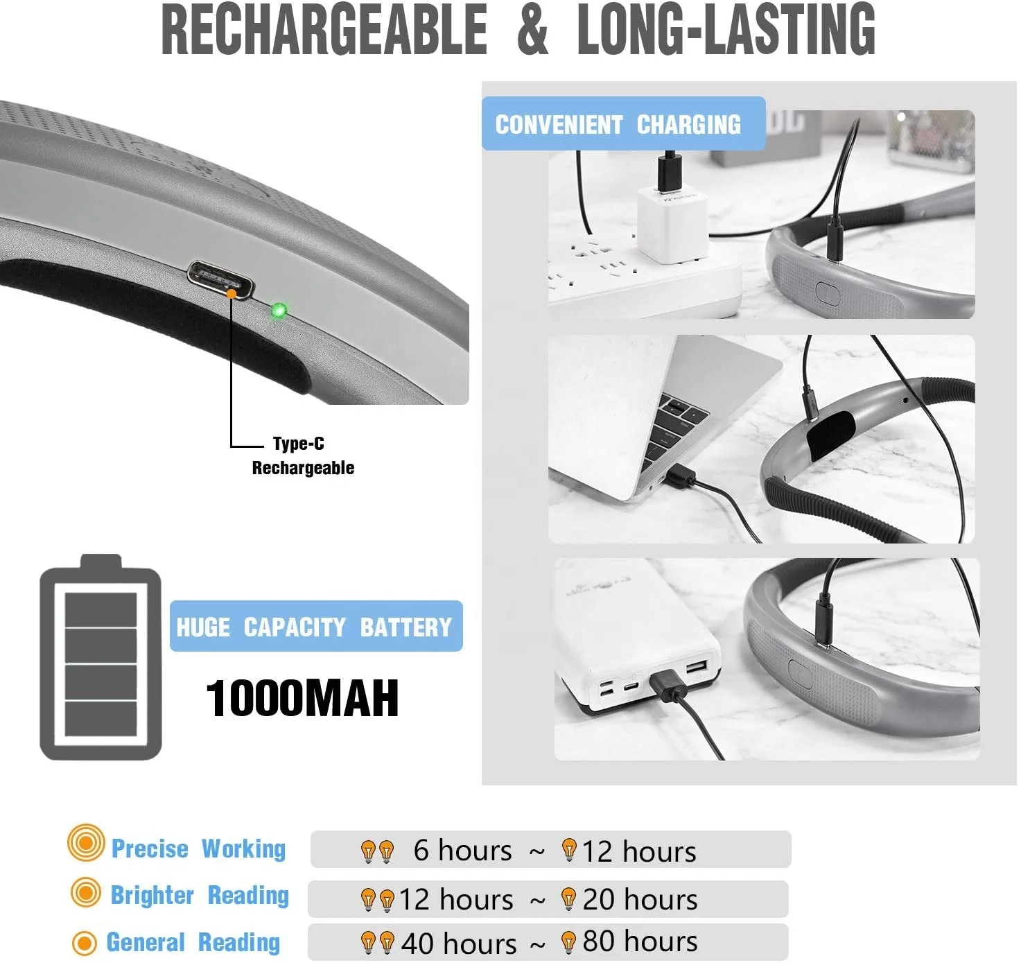 Hot Sale Adjustable Rechargeable Portable Hands Free Flexible Led Neck Hug Book Light Neck Led Flash Light For Reading