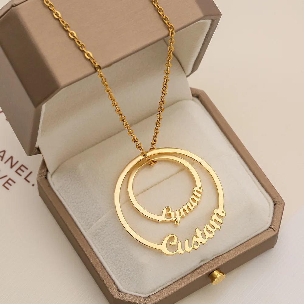 New  Custom Double Name Disc Necklace Personalized  Stainless Steel Letter Date Number Woman Man Customize Couple Jewelry Gift