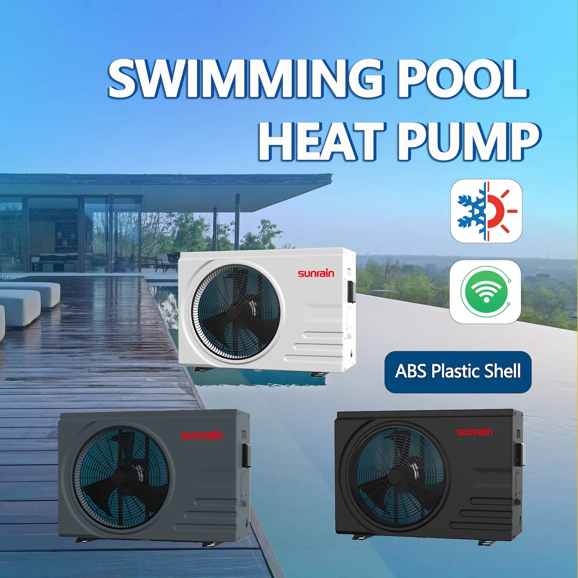 Sunrain Factory Prices Europe Popular DC Inverter R32 Swimming Pool Heat Pump Water Heaters Air Source Heat Pump 7kw~ 35kw