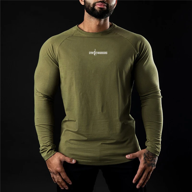 Cotton Elastane Muscle Slim Fit Crewneck Custom Factory Support Wholesale Gym Fitness Clothing Mens Long Sleeve T Shirt