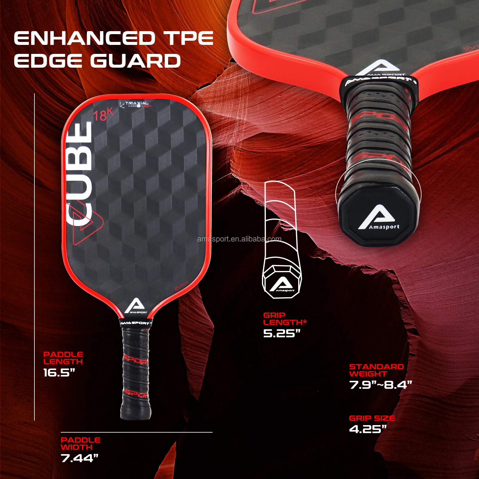 For AMASPORT 18K Carbon Fiber Custom USAPA Pickleball Paddle Racket New Arrival Durable Max Spin with Cube Surface