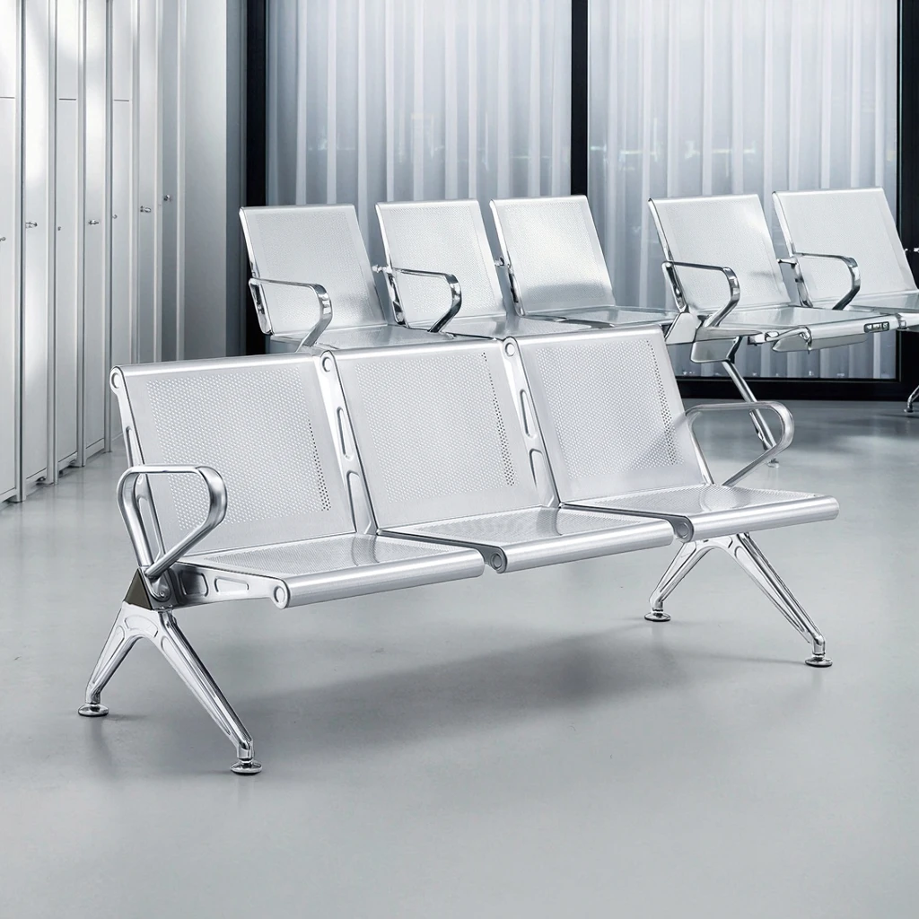 Industrial Grade Stainless Steel 3 Seat Platform Seating for Hospital & School Use Modern Design Durable Commercial Furniture 6
