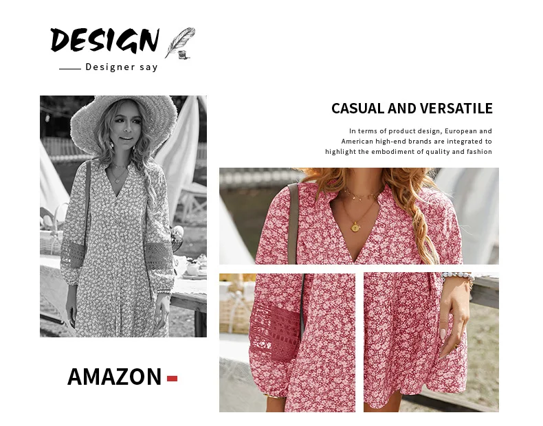 Shop Our Boho Dresses - V Neck Lace Loose Tunic Prints Shop Our Boho Dresses - V Neck Lace Loose Tunic Prints