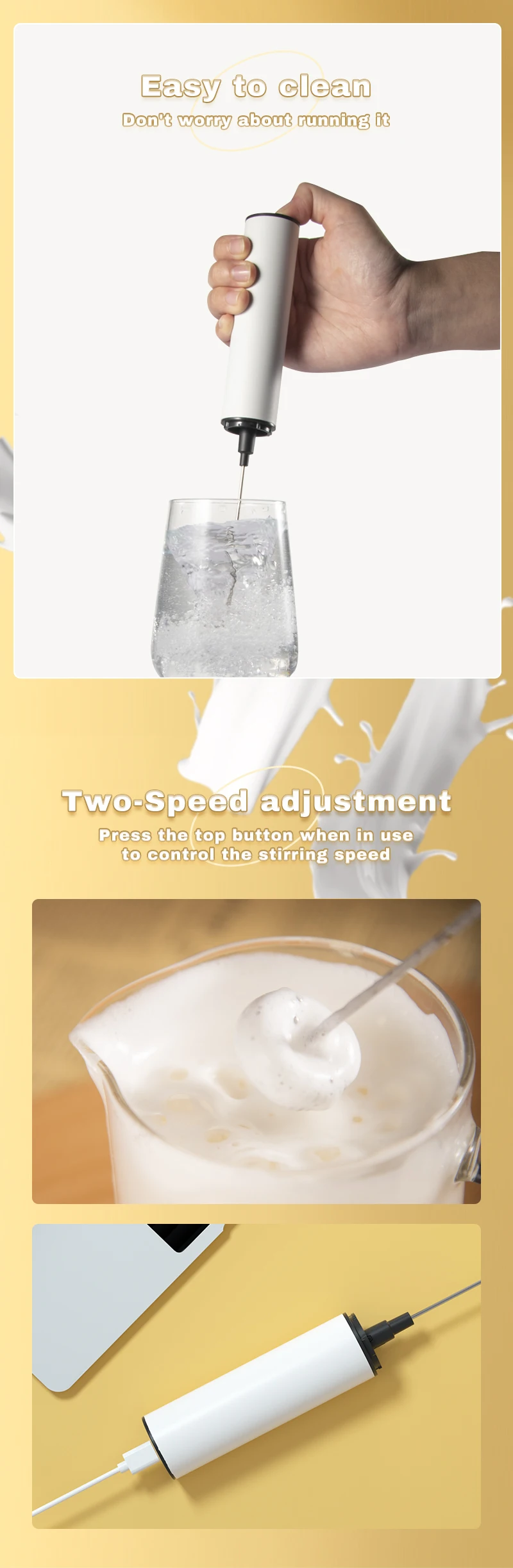 Usb Milk Frother Automatic Coffee Mixer Frother Milk Electric White