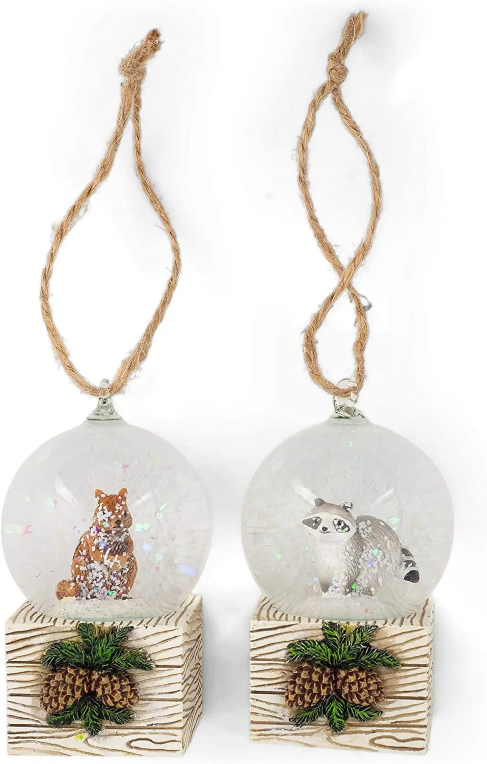 Mini Brown Resin Squirrel Raccoon Snow Globe Polyresin Hanging Christmas Ornament