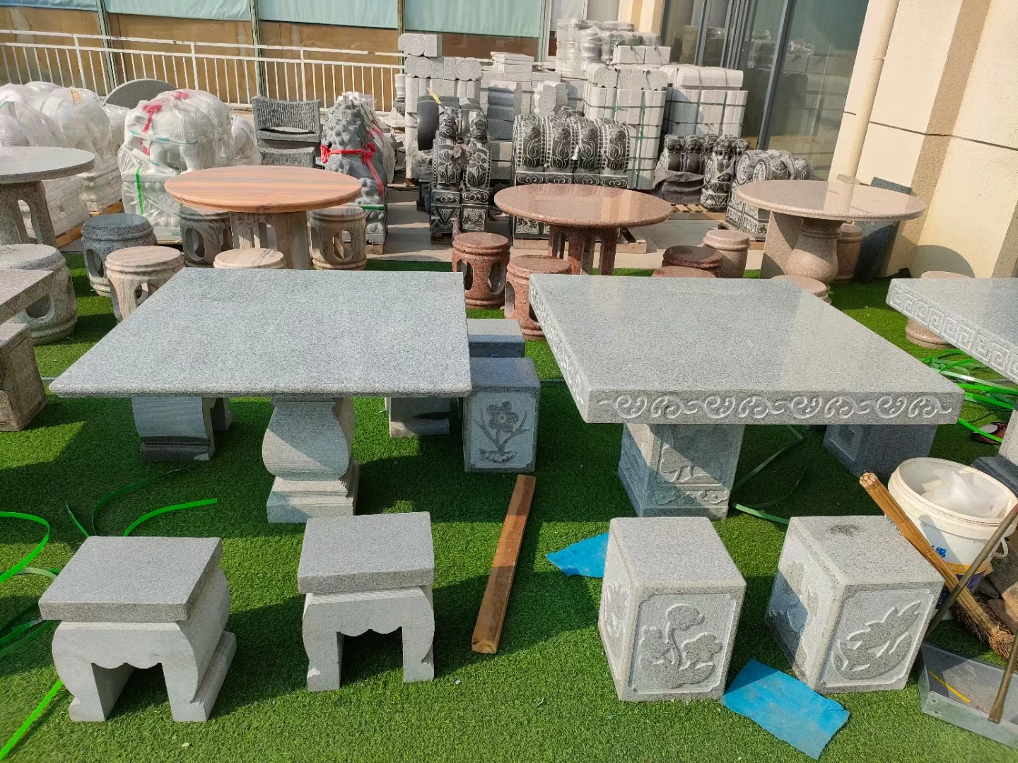 Custom Marble Granite Stone Garden Table With Benches And Chairs ...