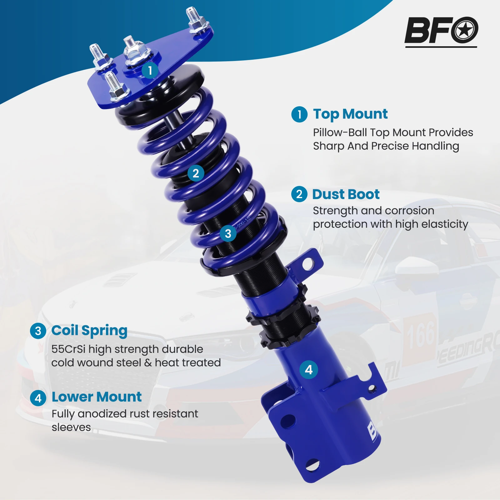 thumbnail image 2 of 4X Adjustable Coilover Struts & Shocks Suspension Kit For 2003-2008 Toyota Corolla E120 2 of 5