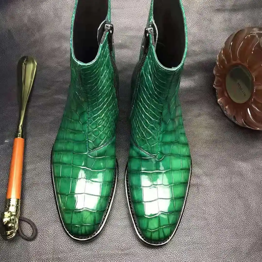 Goodyear Welt High-End Men Chelsea Boots Luxury Green Genuine Crocodile  Skin Chukka Ankle Boots Men Handmade Custom Men Boots