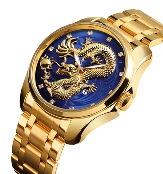 SKMEI 9193 Analog quartz stainless steel mesh band watch titan men golden watches