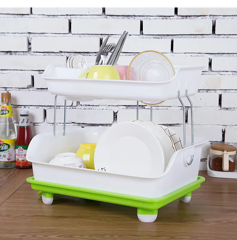 Household Kitchen Items Double Layer Dish Drainer Plastic Dish Rack Storage  Dish Holder Multi-Scenario Use Kitchen Storage