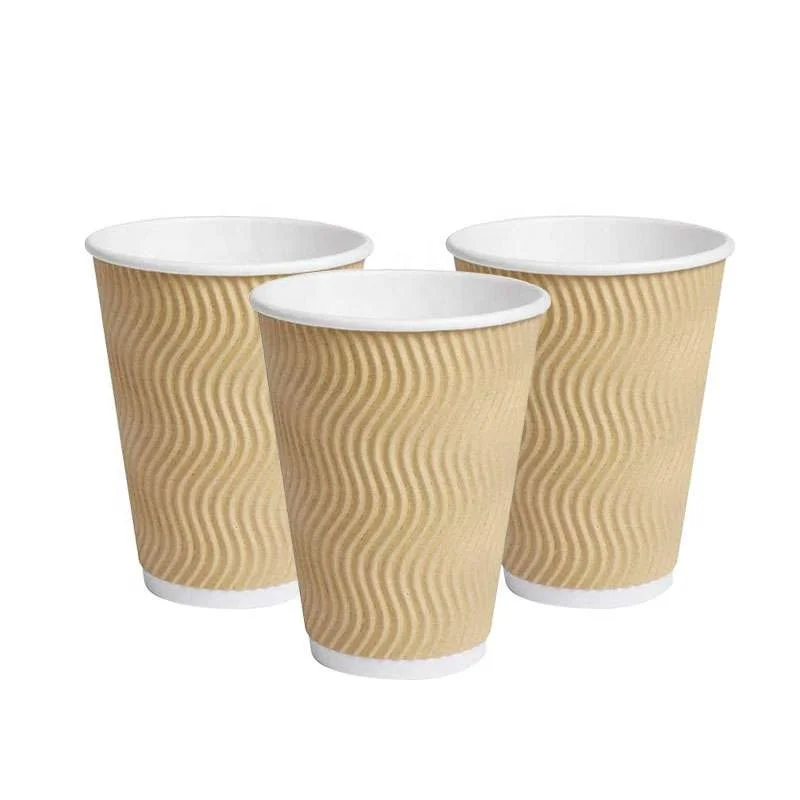 Wholesale Printing 8oz 12oz 16oz ripple Single Wall Disposable Paper Cups customized hot coffee paper cup with sleeves and lid