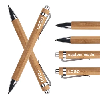 Promotional Cheap Printing Promo Eco Friendly Wood Ball Pen with Custom Logo Signature Ballpoint Stylus Plain Bamboo Pen