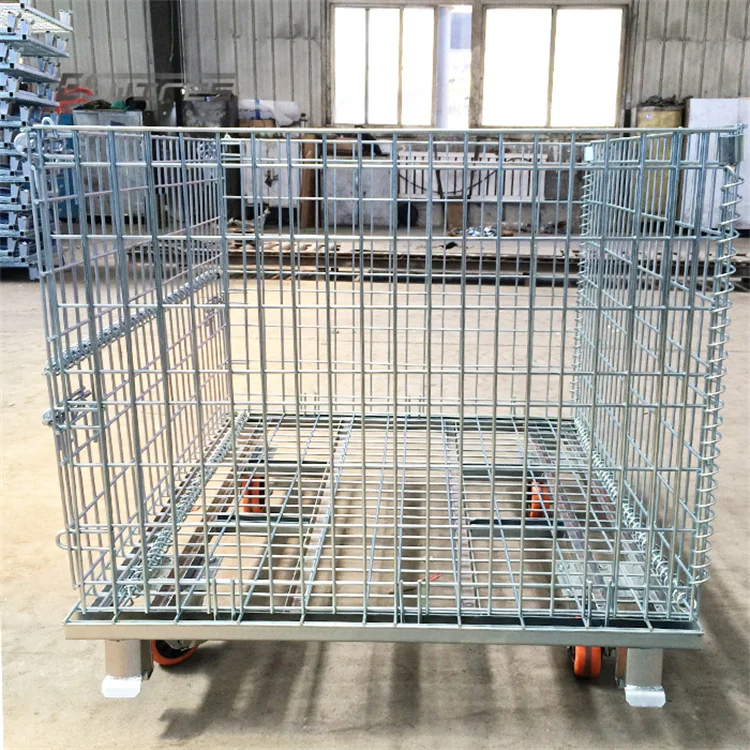 Square Box Zinc Mesh Metal Containers Japanese Folding Wire Basket Gas Cylinder Work Storage Transport Forklift Safety Cage