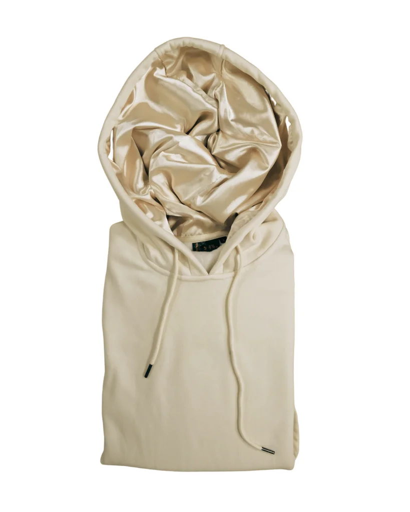 Silk Inside Hoodies Custom logo Embroidery Embossed Print Oversized Cotton Fleece Satin Lining Lined Hooded Hoodie Wholesale gallery 11