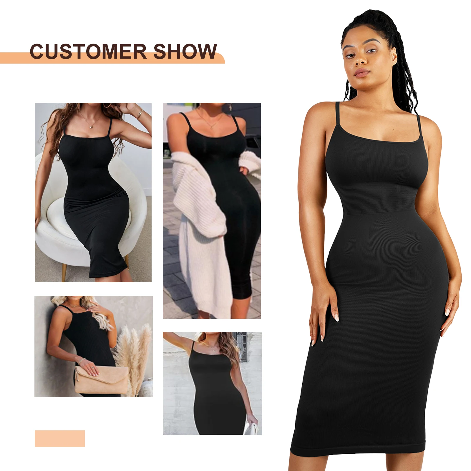 Wholesale Women Sleeveless Seamless Deep V Neck Bodycon Shapewear Dress
