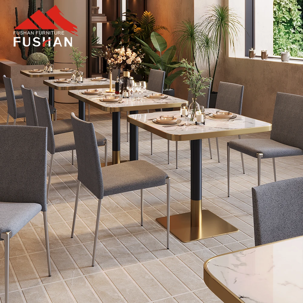 Luxury Commercial Furniture Coffee Shop Aluminum Frame HPL Plywood Dining Table