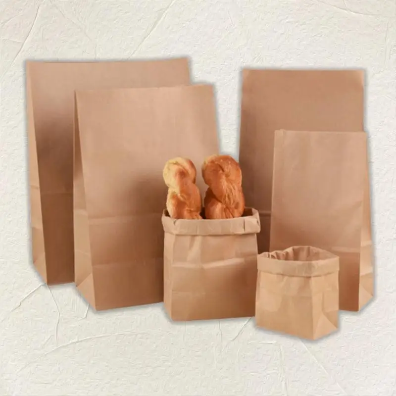 Custom Logo Printed Eco-Friendly Sturdy Square Bottom Stand-up Brown Kraft Paper Food Bags for Bakeries and Takeaway