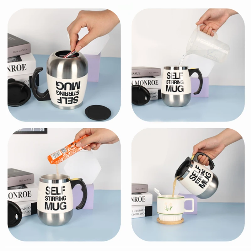 400ml Durable Easy To Clean Stainless Steel Coffee Mug Self Stirring