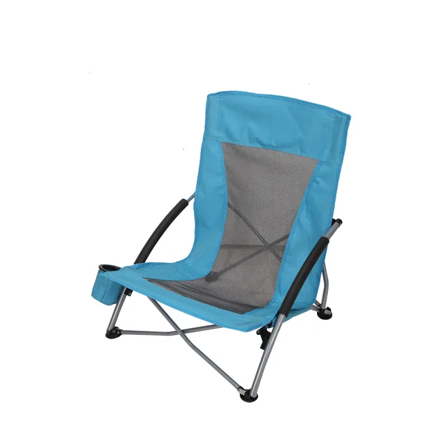 Portable Lightweight Folding Low Seat Camping Beach Chair with Cup Holder