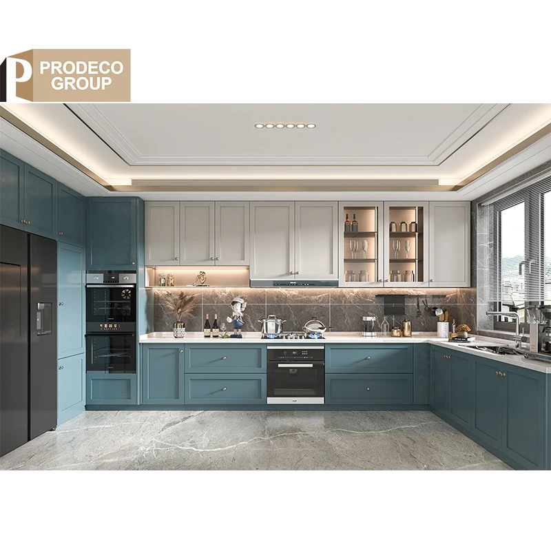 Prodeco Open Concept Kitchen Cabinets Marble Hinge Drawer Basket Laminate Resin Faucet-Modern Design for Commercial Use Project