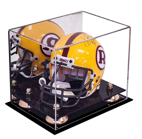 Custom clear Acrylic Display Cases for Mini Football Helmet Showing Box with Bell Riser