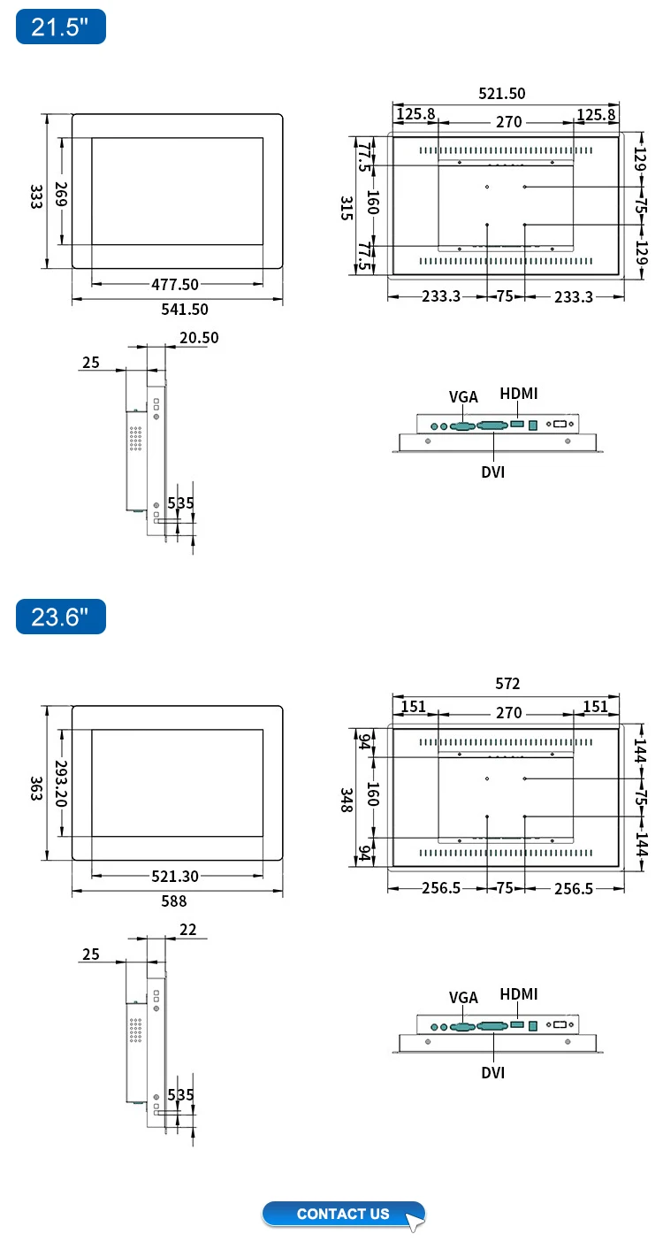 18.5 / 18 Inch VESA Wall Mounted Touch Screen Metal Embedded Touchscreen Industrial Monitor LED Display