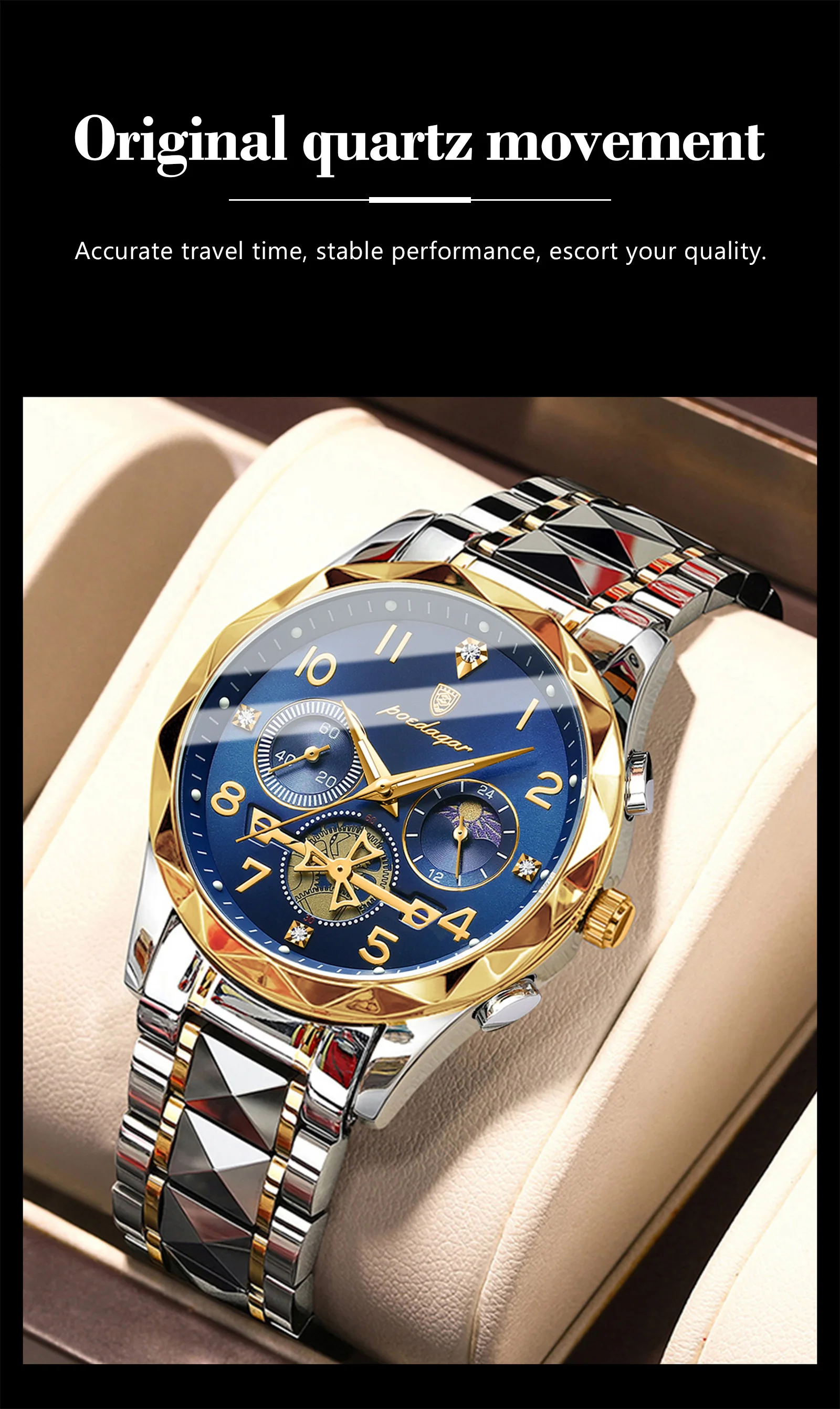 Poedagar 972黄金奢华商务手表防水计时夜光手时尚休闲男士手表Montre Relojes