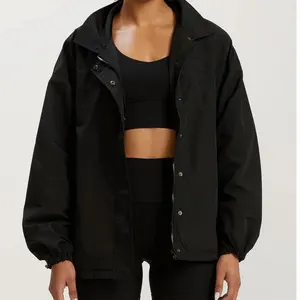 New Activewear Custom Women Full up Button Loose Long Sleeve Sport Windbreaker Workout Running Casual Yoga Jacket With Pocket