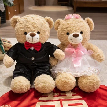 Wholesale Customized Logo Wedding Dress Teddy Bear Toy Super Soft Cotton Bulk Plush Stuffed Toy
