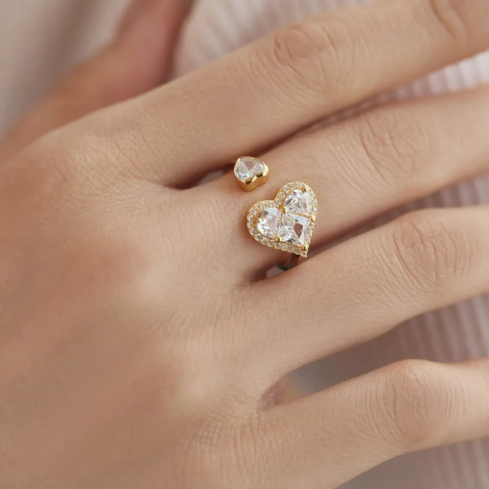 KAKODIY Custom Luxury Adjustable Heart Shaped Cubic Zirconia Women's Open Commitment Engagement Wedding 925 Sterling Silver Ring detail 5