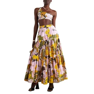 Clothing Manufacturer Custom Spring Autumn High Waist Print Stretch Print Women Elegant Casual Midi Skirt