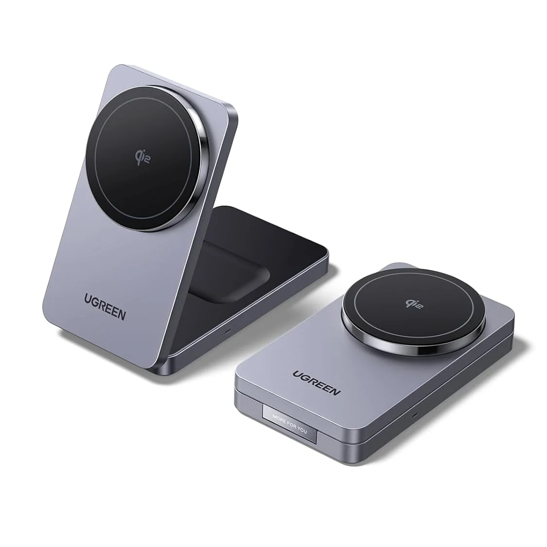 UGREEN Qi2 15W MagFlow Wireless Charger, 2-in-1 Fast Charging Station,  Foldable Charger Stand for iPhone