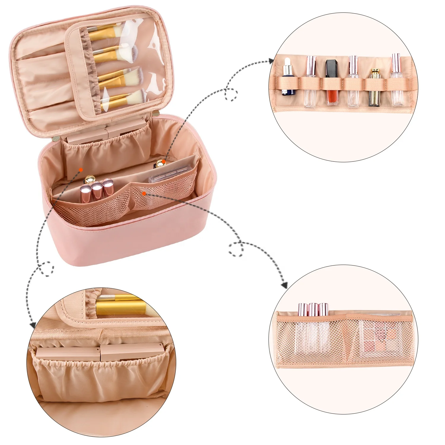 Relavel Pink Eco-friendly Travel Makeup Bag Organizer with Brush
