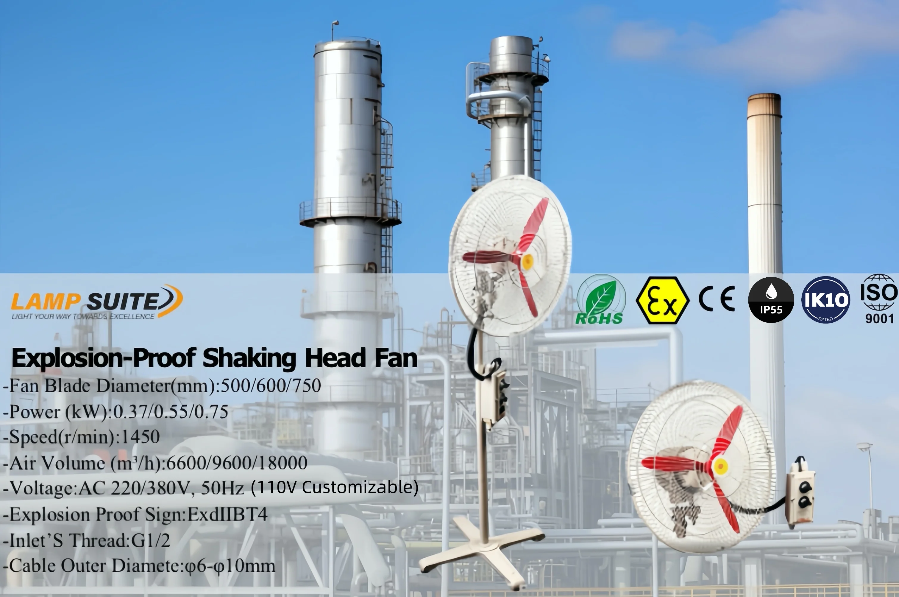 Proof Oscillating Ventilation Fan, ATEX, 110V, 220V, 380V - detail 2