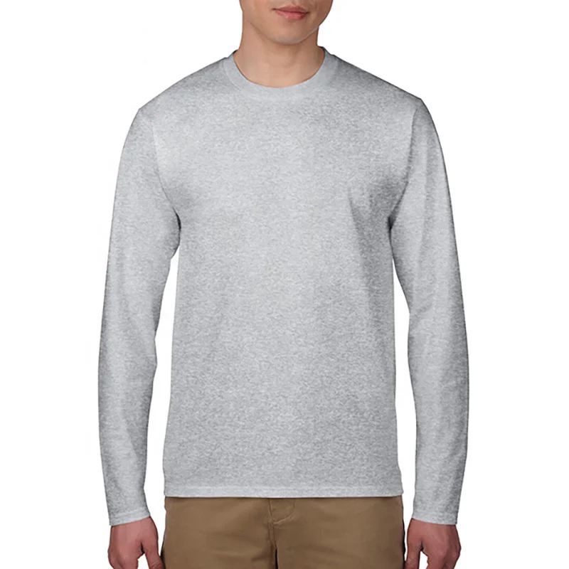 JL1010C Wholesale Plus Size Heavy Cotton t Shirt Long Sleeve Sport t Shirt Round Neck Plain t Shirt for Men