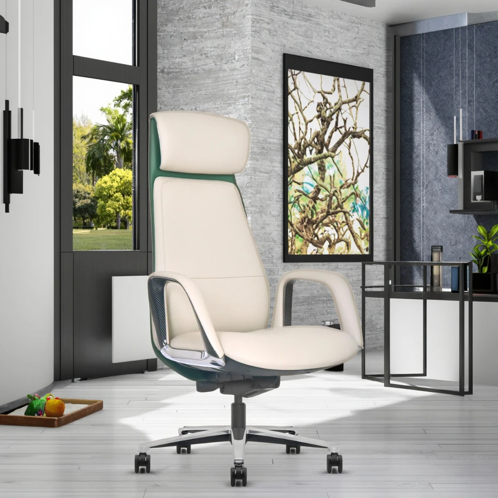 Deluxe Leather Executive Throne Polished Aluminum Arms Dual Layer Sponge Telescopic Height Adjustment 6