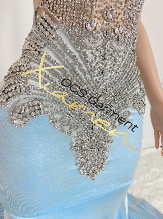 Ocstrade Sky Blue Ball Gown Prom Dresses Black Girls Evening Gowns Sexy Rhinestone Mermaid Wedding Dress Bridal Party Maxi Dress