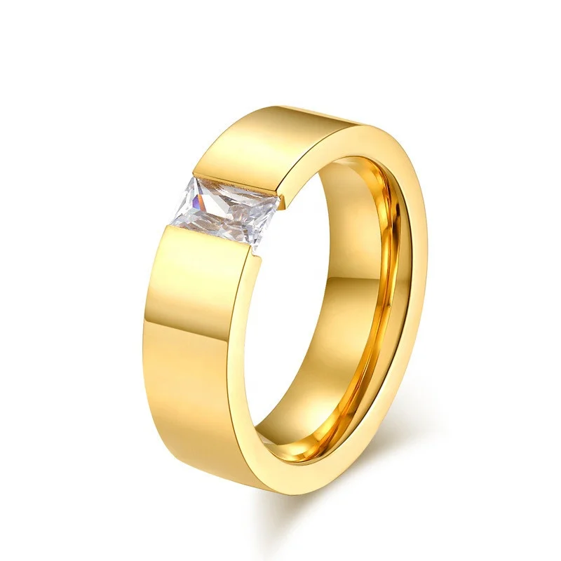 White Topaz Men's Two Lane ring - 14K Yellow Gold |JewelsForMe