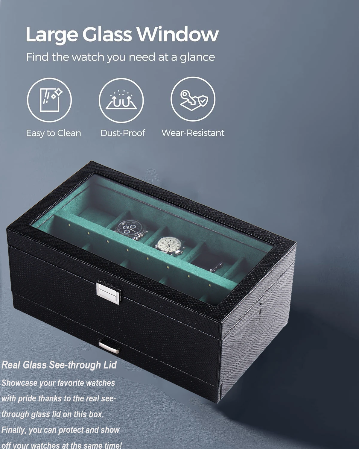 10 Slot Watch Box with Light Watch Display Organizer PU Leather Jewelry ...